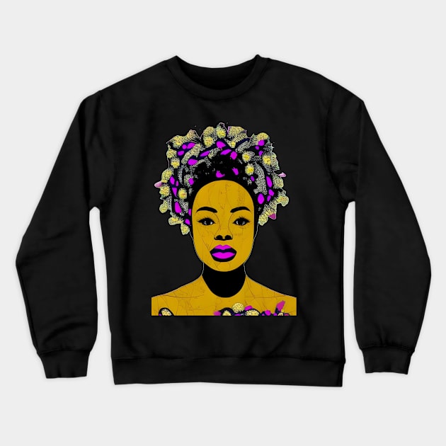 Black Woman in Flower Headdress Crewneck Sweatshirt by mdr design